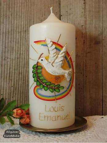 Taufkerze Nathan mit Taube