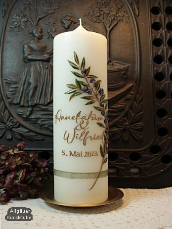 Hochzeitskerze Adele mit Olivenzweig