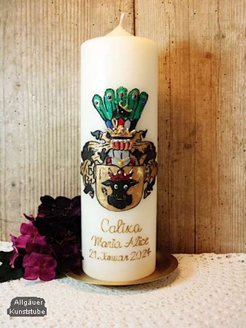 Taufkerze Gudrun mit Wappen