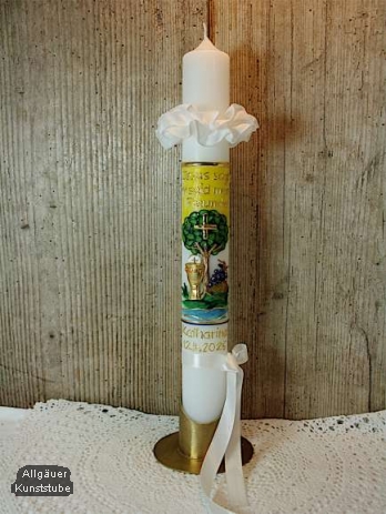 Kommunionkerze Jonas mit Baum inkl. Box