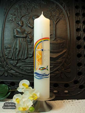 Taufkerze Joshua mit Regenbogen