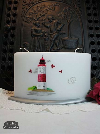 Hochzeitskerze Svenja mit Leuchtturm, Bogenkerze