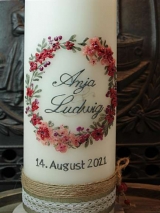 Hochzeitskerze Anja mit Blütenkranz