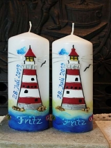 Patenkerze Amelia mit Leuchtturm