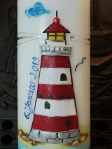 Patenkerze Amelia mit Leuchtturm
