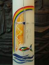Taufkerze Joshua mit Regenbogen