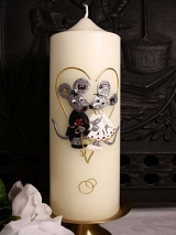 Fröhliche Hochzeitskerze Rosina mit Mäusepaar